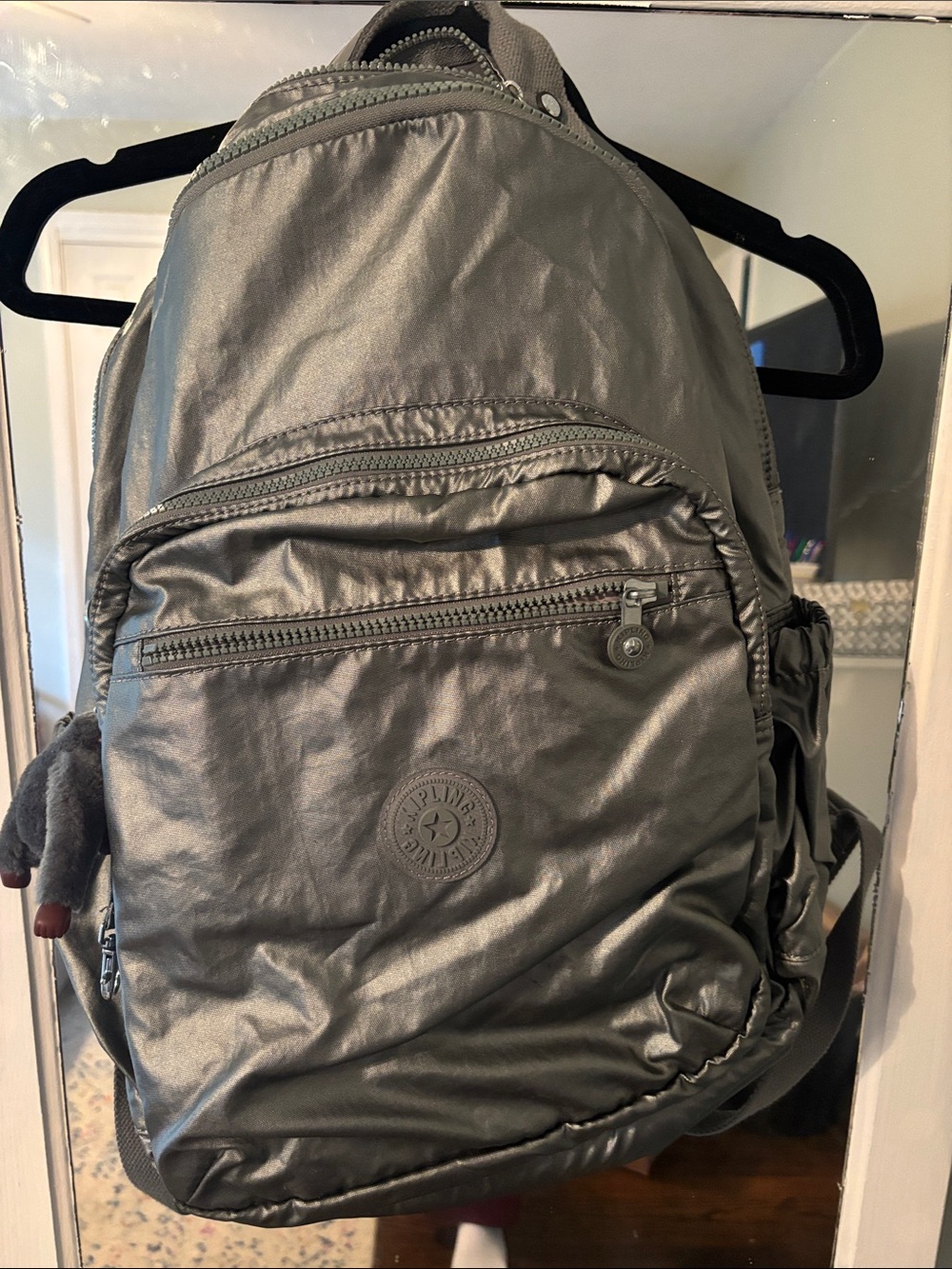 Kipling Metallic Silver-Gray Backpack